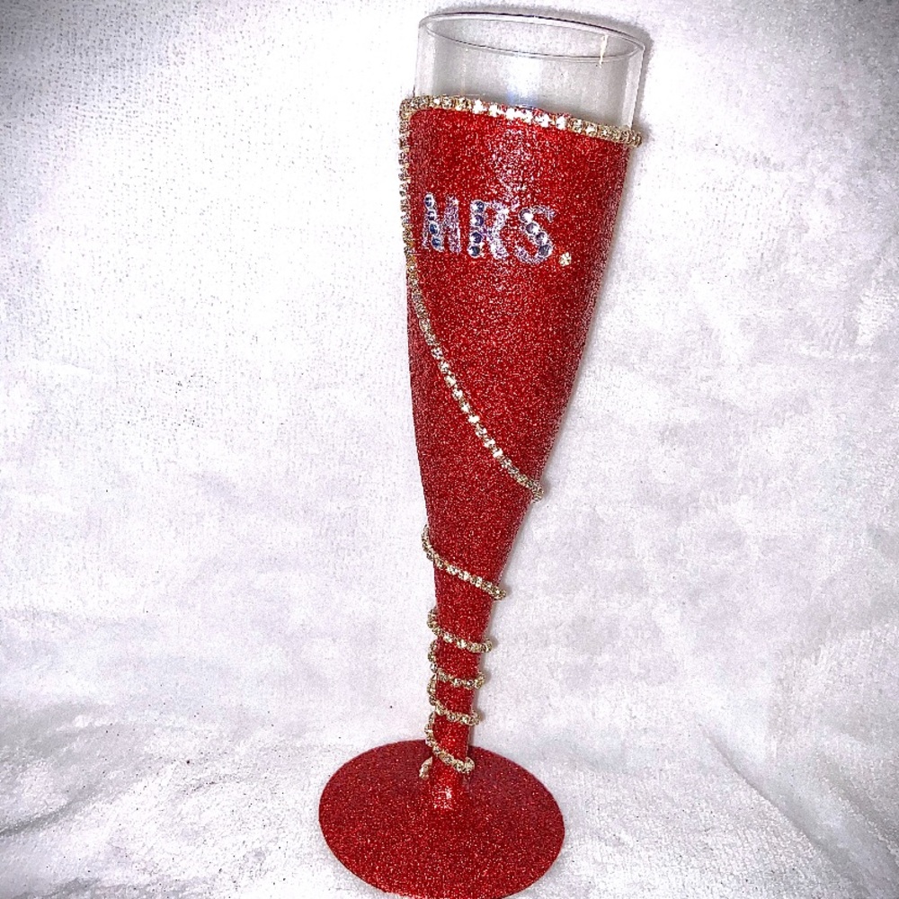 Mrs red champagne glass